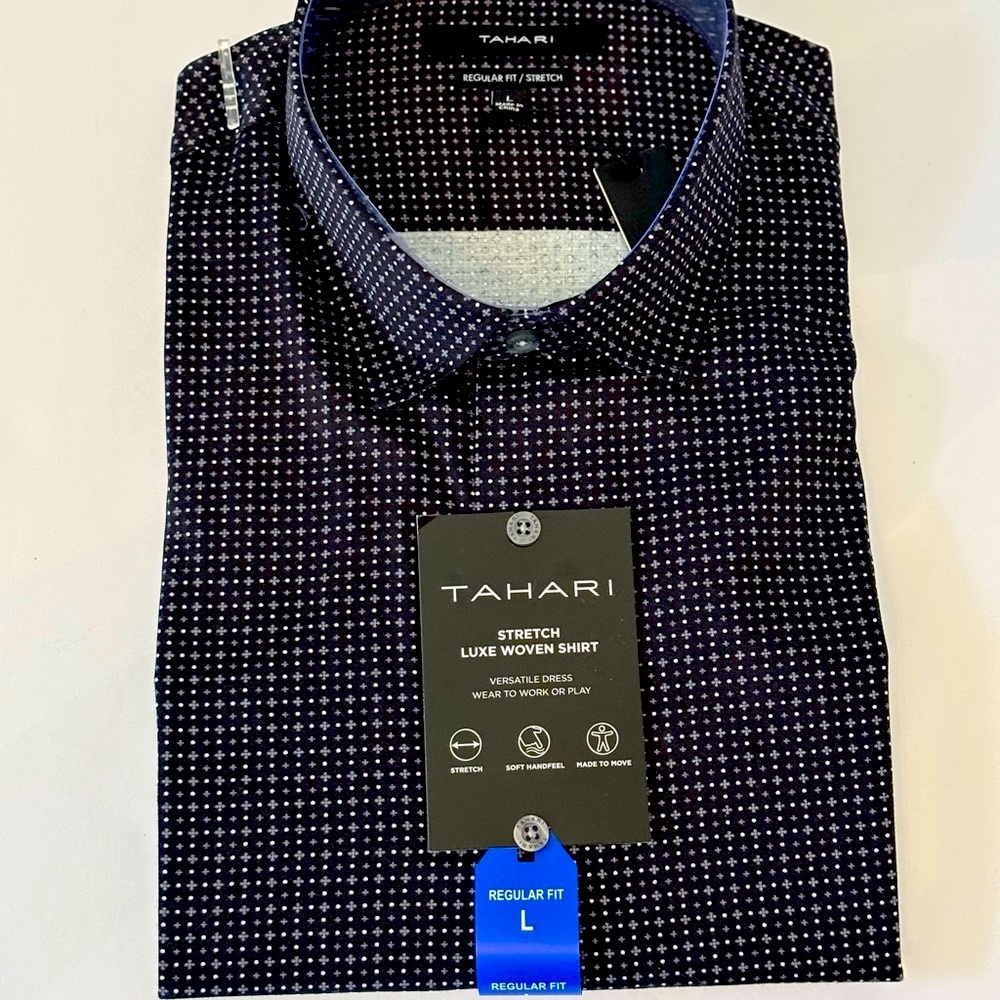 Tahari Men’s Black Dress Shirt with Button-Down Collar. NWT Large Regular Fit